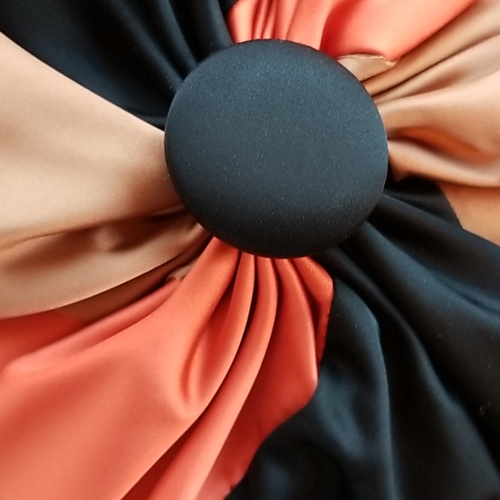 60's GENE DORIS Groovy Satin Pinwheel Organge Black Silky City Beret Artist Hat - Picture 8 of 12